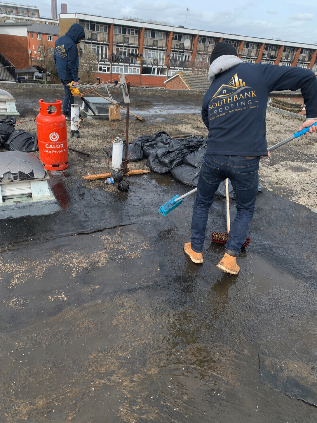 Southbank Roofing team carrying out flat roof works